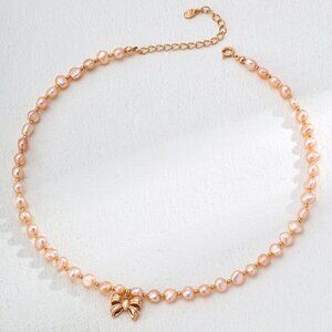 🎀 Artisan Original Pink Pearl & Bow Choker Necklace | S925 Gold Coquette